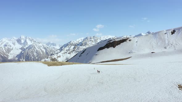 Group of Tourists Climbs to the Khodyuk Pass