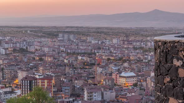 Aerial View From Old Castlethe in Historical City Town of Nevsehir Day to Night Timelapse alt