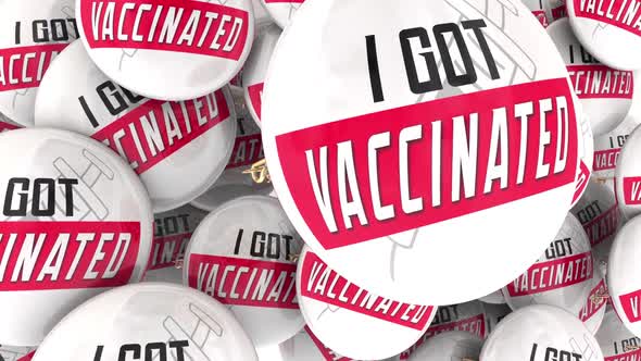 I Got Vaccinated Vaccine Protection From Disease Virus Buttons Pins 3d Animation alt