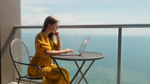 Young Female Professional Forced to Work During Holiday or Vacations Overworked alt
