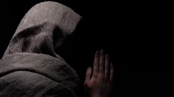 Poor Person Praying Jesus Christ, Begging for Help and Forgiveness, Religion alt