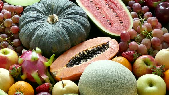 A lot of mixed fruit healthy food alt