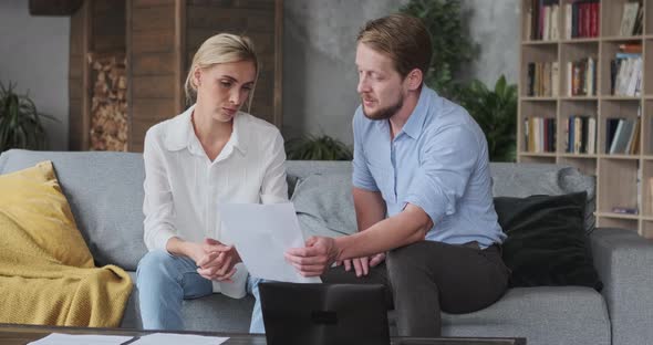 Woman Client Man Lawyer Discuss Document Credit Agreement Payment Alimony Divorce Marriage Contract alt