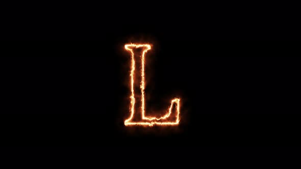 Letter L fire. Animation on a black background the letter 4K video is burning in a flame.