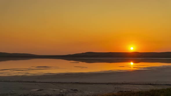 Sunset Over Salt Lake Chokrak in Crimea alt