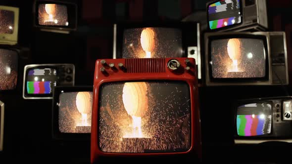 Molten Iron being Poured from Ladle at a Steel Plant on Retro TVs.