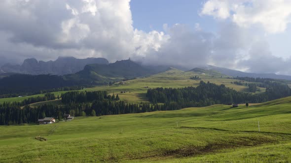 Aerial Drone video of the Sassolungo mountains on the Italian Alps Dolomites alt
