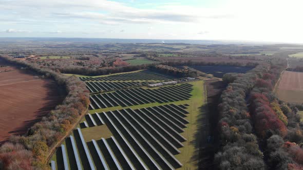 Solar Farm Cotswolds English Autumn Countryside Landscape High Aerial