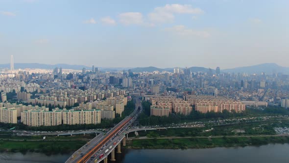 Seoul City Apgujeong Dong Dongho Bridge Olympic Bridge Traffic 