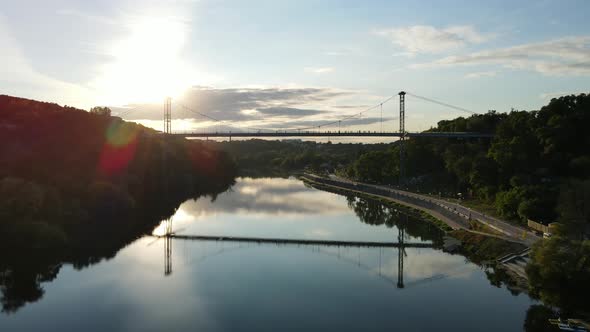 Aerial City Zhytomyr Pedestrian Suspended Bridge Through the r alt