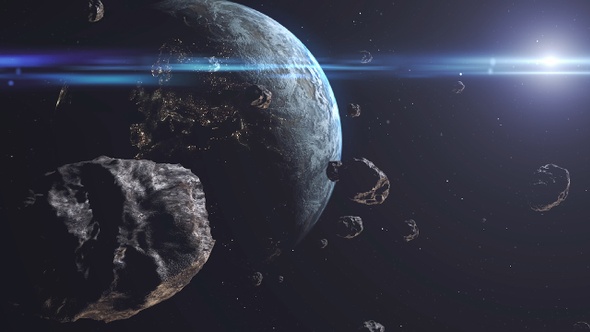 Large Group of Asteroids Meteors Moving Towards Planet Earth alt