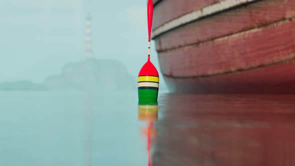 Sinker with a yellow fish bite in the water. Line with lure while fishing. Hobby alt