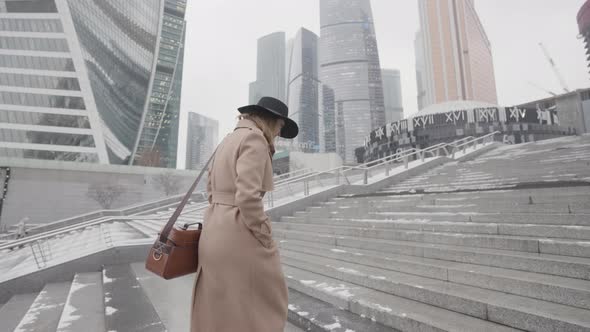 Beautiful business lady in the modern city district alt