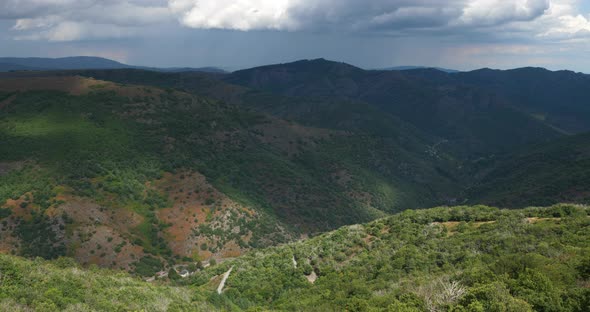 Near the Salides pass, road climbing to the Mont Aigoual, The Cevennes, France. alt