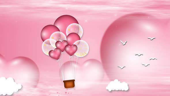 Happy Valentine’s day concept background, balloon heart shape with pink sky.