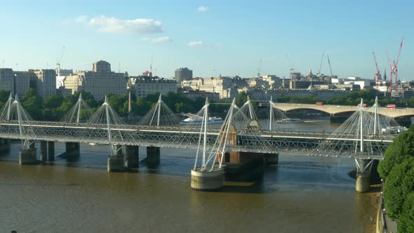 View to Hungerford Bridge and Golden Jubilee Bridges, London, England alt