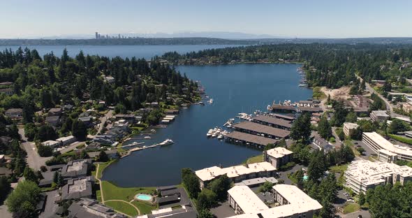 Aerial View Of Meydenbauer Bay Whalers Cove Bellevue Washington Downtown Seattle Skyline Background alt