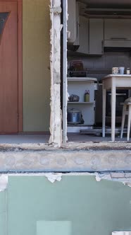 Vertical Video of a Destroyed Building in Borodyanka Ukraine alt