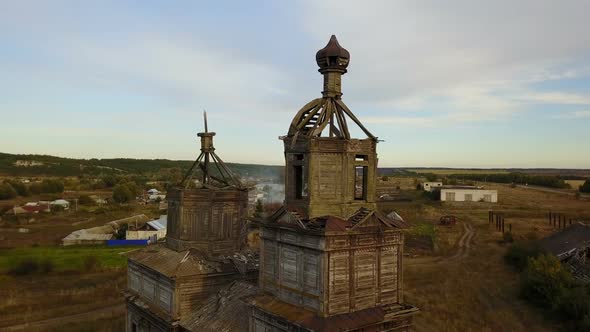 Wooden Church Ruins In A Village