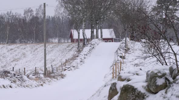 Farmland Country Road and Snowfall Tilt Up