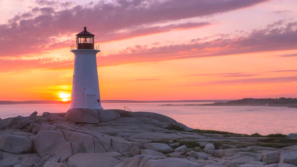 Sunset over Peggy's Cove Lighthouse Atlantic Coast Nova Scotia Canada