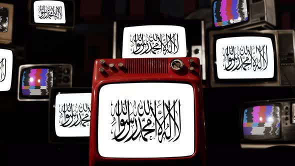 Flag Of The Islamic Emirate of Afghanistan on Retro TVS. 4K.