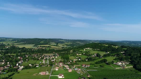 Village of Siorac-en-Perigord in France seen from the sky alt