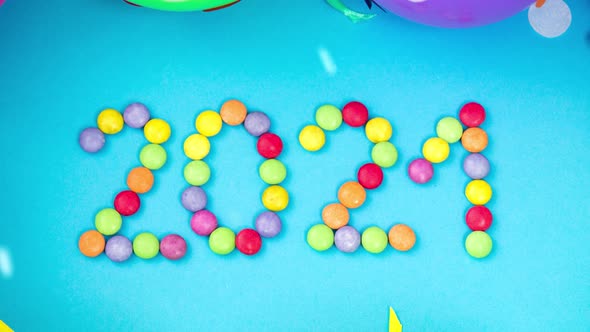 New Year 2021 Party Date with Balloons Over Snow alt