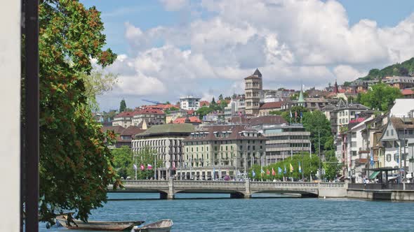 The Enchanting Landscape of the Zurich Bridge Over Limmat Against the Background of Ancient alt