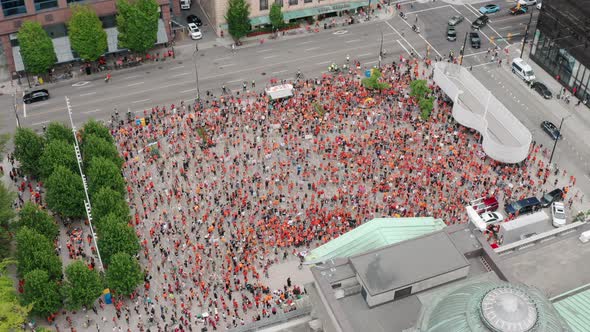 Indigenous Protesters Occupy the Vancouver Art Gallery to Cancel Canada Day, Cinematic Rising Drone alt