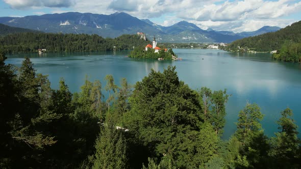 Lake Bled in the town of Bled is a popular tourist destination, and mostly known for the small islan alt