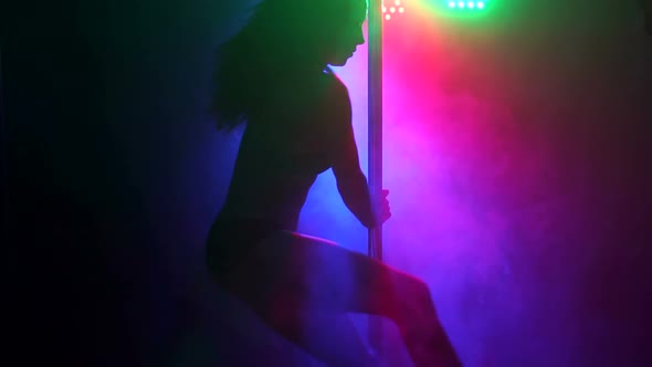Sexy Girl Dancing on a Pole in the Spotlight alt
