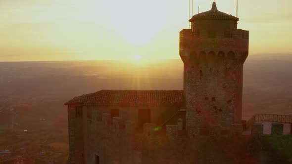 Flying over the amazing hilltop fortresses on Monte Titano in San Marino. alt