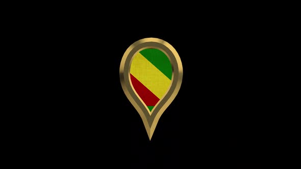 Congo R Flag 3D Rotating Location Gold Pin Icon alt