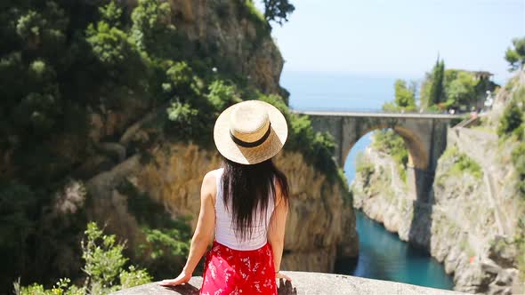 Famous Fiordo Di Furore Beach Seen From Bridge. alt