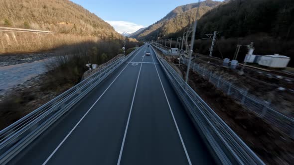 Fpv Sport Drone Shooting Highway Asphalt Road City Infrastructure Automobile alt