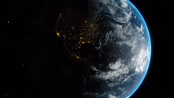 Planet Earth Globe View From Space Time Change from Night to Day Lights