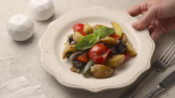 Seasonal vegetables baked in oil