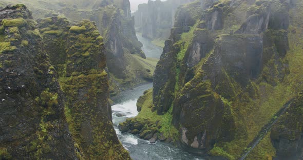 Fjadrargljufur Canyon By Heavy Rain Weather