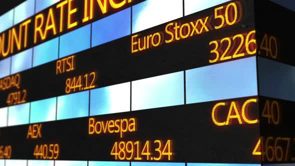 Computer Generated Animation of Scrolling Text Running on Stock Market Ticker alt