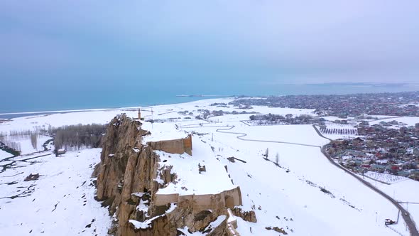 Historical Eastern Fortress, Van Castle on Rocky Hill and Mosques