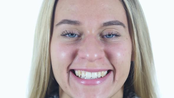 Smiling Girl Face White Background alt