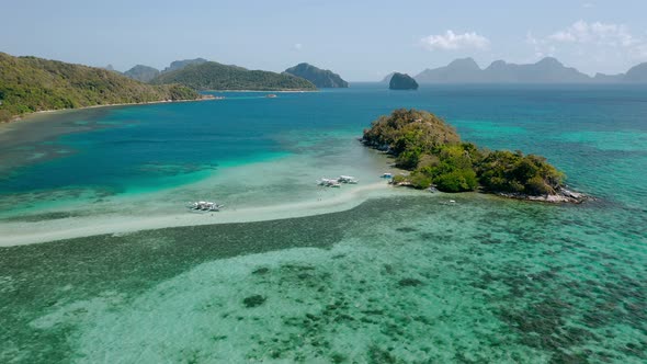 Aerial Footage Fly Over Snake Island Sandbar and Lagoon with Turquoise ...