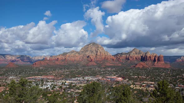 Sedona Arizona with Thunder Mountain and Scenic Clouds Time Lapse Zoom In