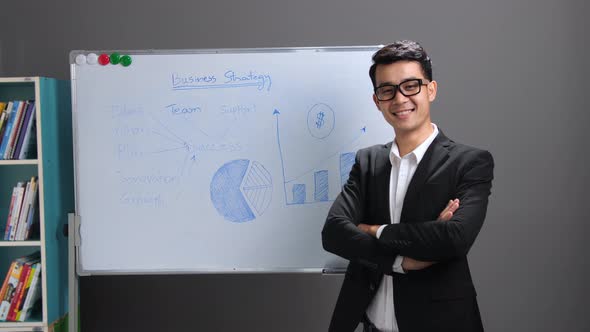 Asian Businessman With Whiteboard alt