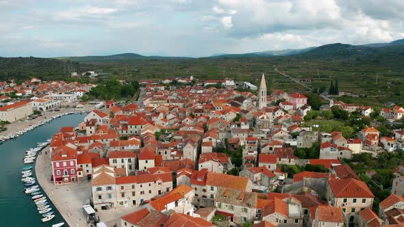 Aerial Sunset View of Stari Grad a Town at Hvar Island Croatia alt