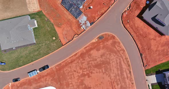 Aerial View on Construction Site Zone From Residential Development Above of New Houses alt