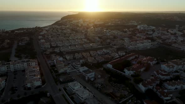 Seaside Resort Sunset In Portugal Aerial View