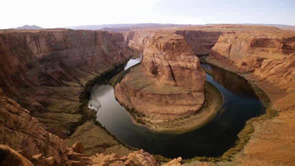 Pan Over the Famous Horseshoe Bend Near Page USA