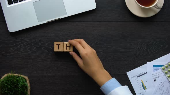 Therapy, Female Doctor Making Word of Cubes, Professional Help, Treatment alt